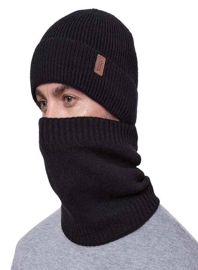 Wmcaps طقم هدايا رجالي من Wmcaps، قبعة صوفية مبطنة ووشاح للرقبة - قبعة ووشاح شتوي مقاوم للرياح، ملابس دافئة ناعمة مناسبة للطقس البارد، مثالية للتزلج والمشي لمسافات طويلة والعمل في الهواء الطلق - Image 1